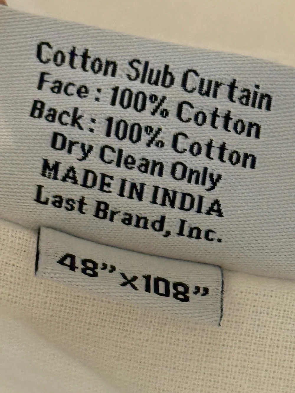 Quince White Cotton Slub Single Curtain Panel 48”x108”
